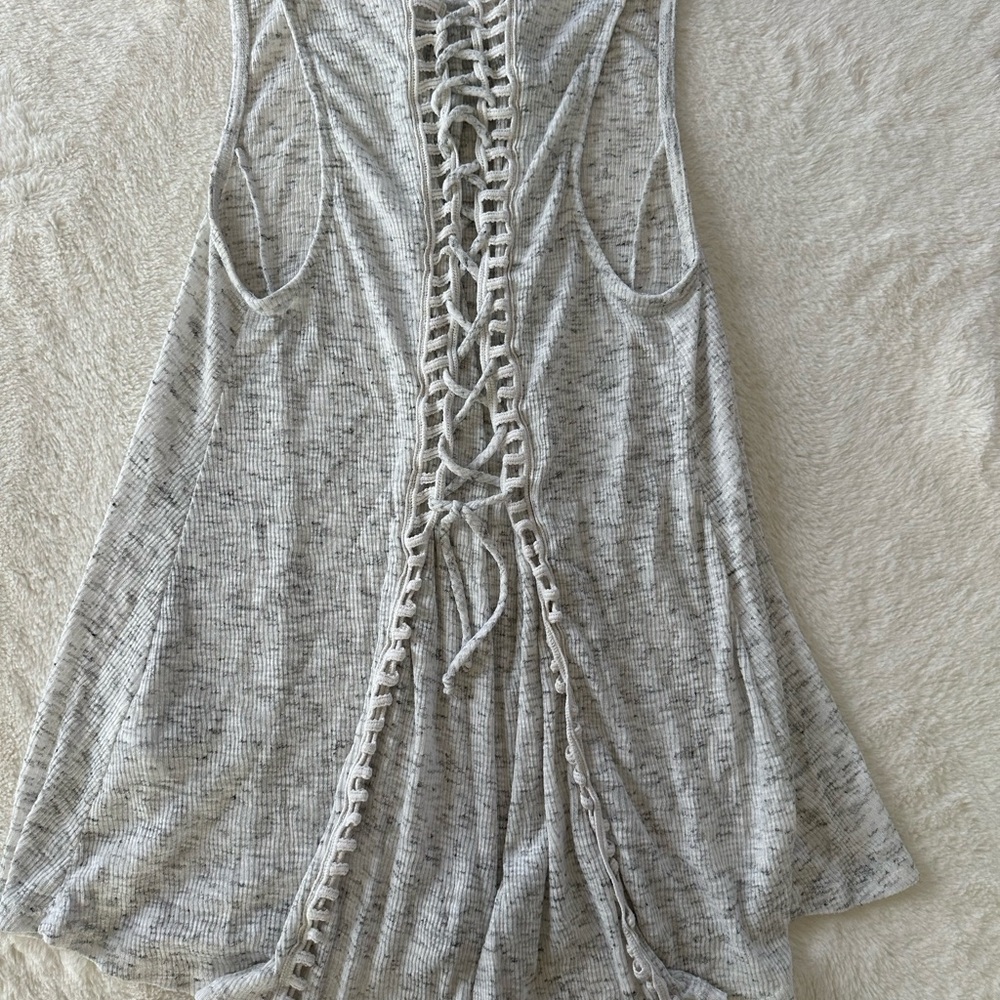 Gray Lace-Up Tank Top